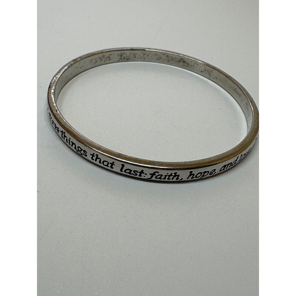 Faith Hope Love Scripture Engraved Silver Bangle Bracelet 1 Corinthians 13:13